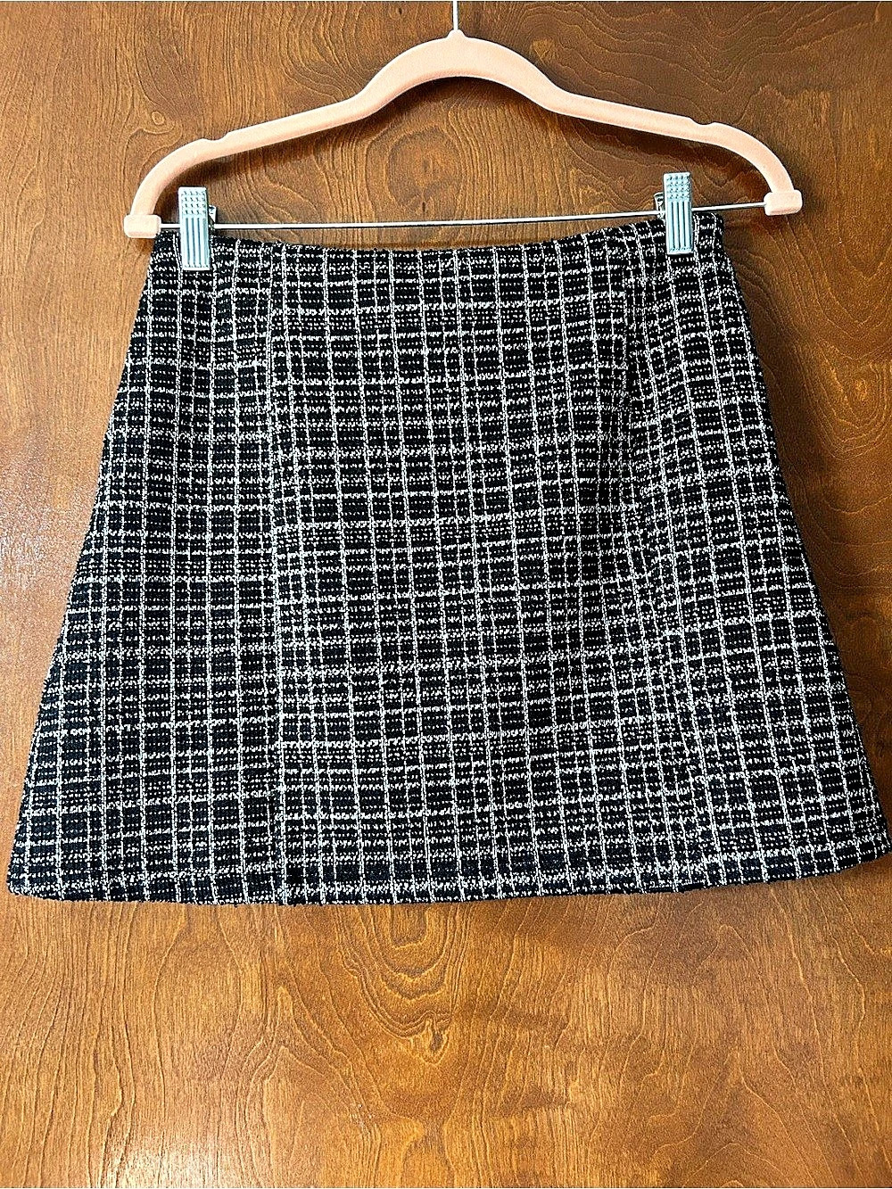 CUPSHE Black & White Tweed Plaid Mini Skirt with Front Slit